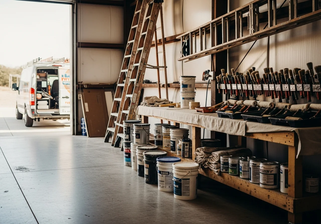 Professional painting crew with equipment and tools ready for residential or commercial job site work.