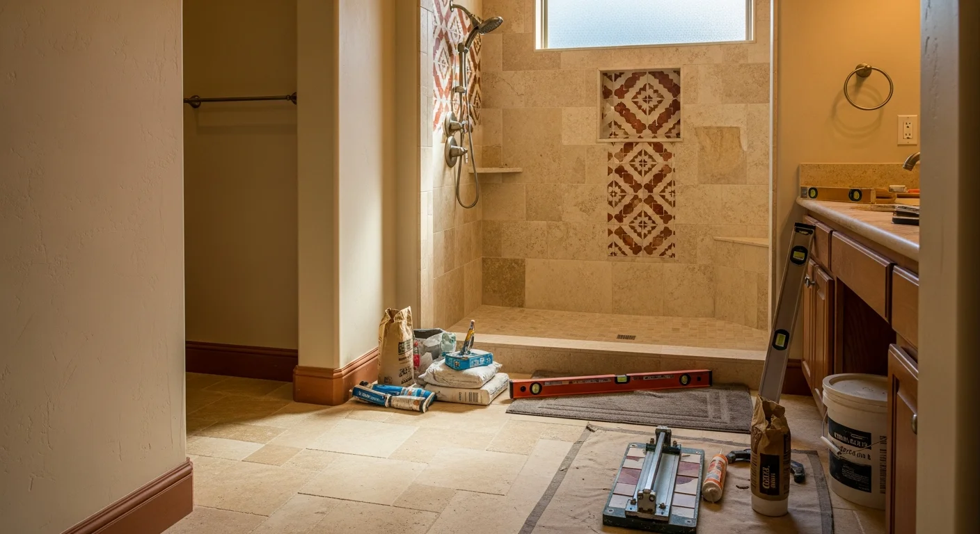 Completed bathroom remodel with tile work and modern fixtures