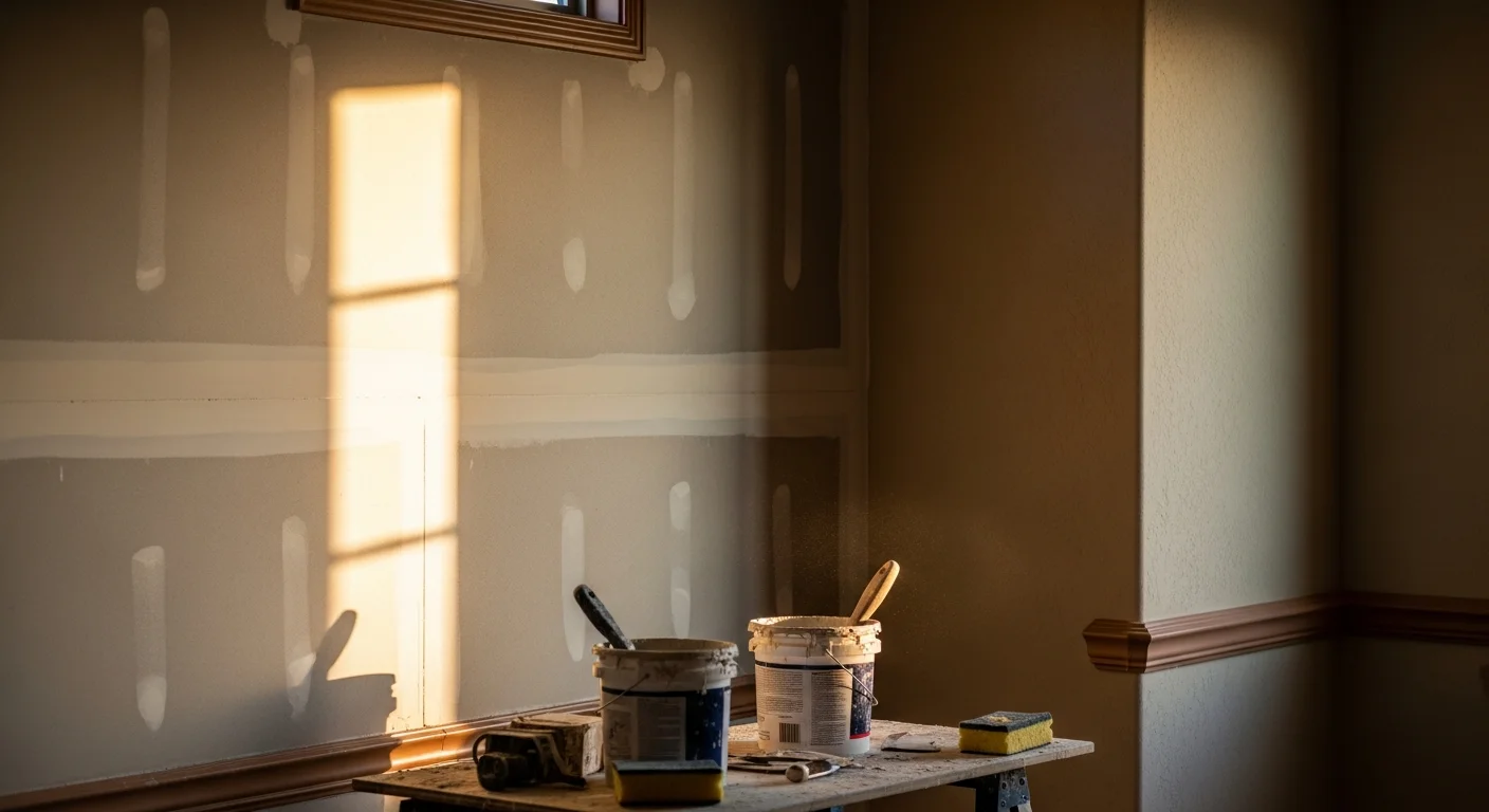 Drywall finishing and repair work on residential interior wall